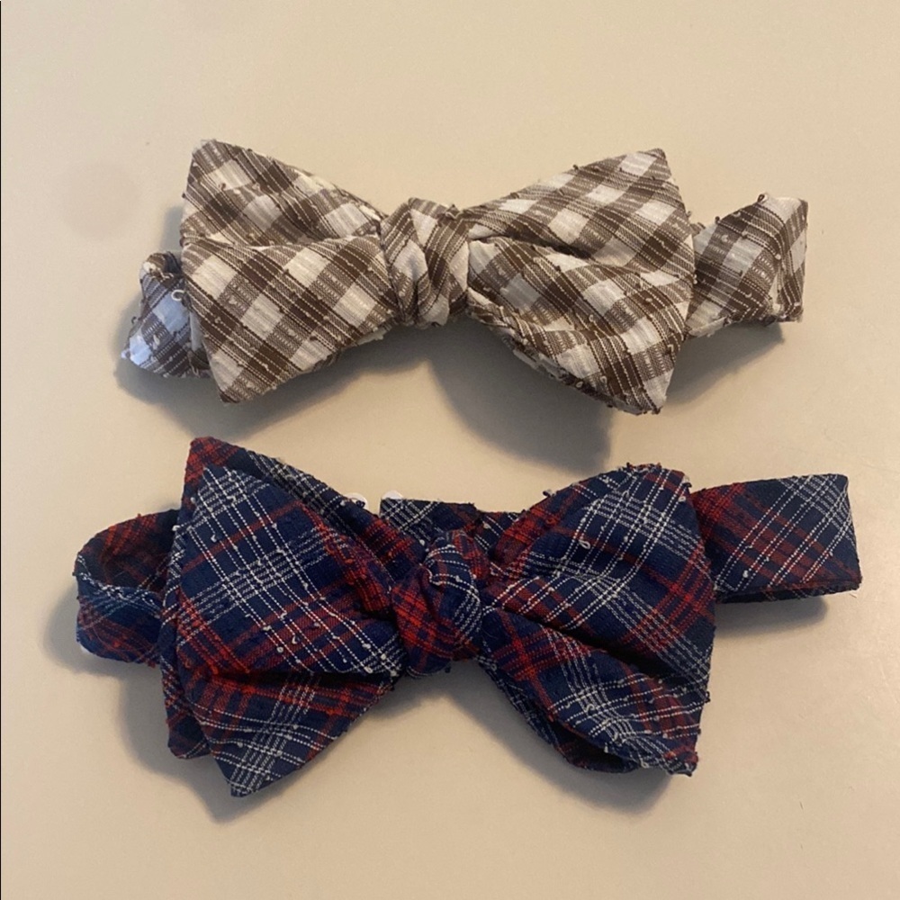 Vintage Plaid Bow Tie Set in Brown and White, Blue & Red Grandpacore Cosplay